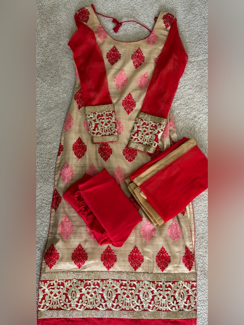 Embroidered Red & Gold Pajami Kameez Set